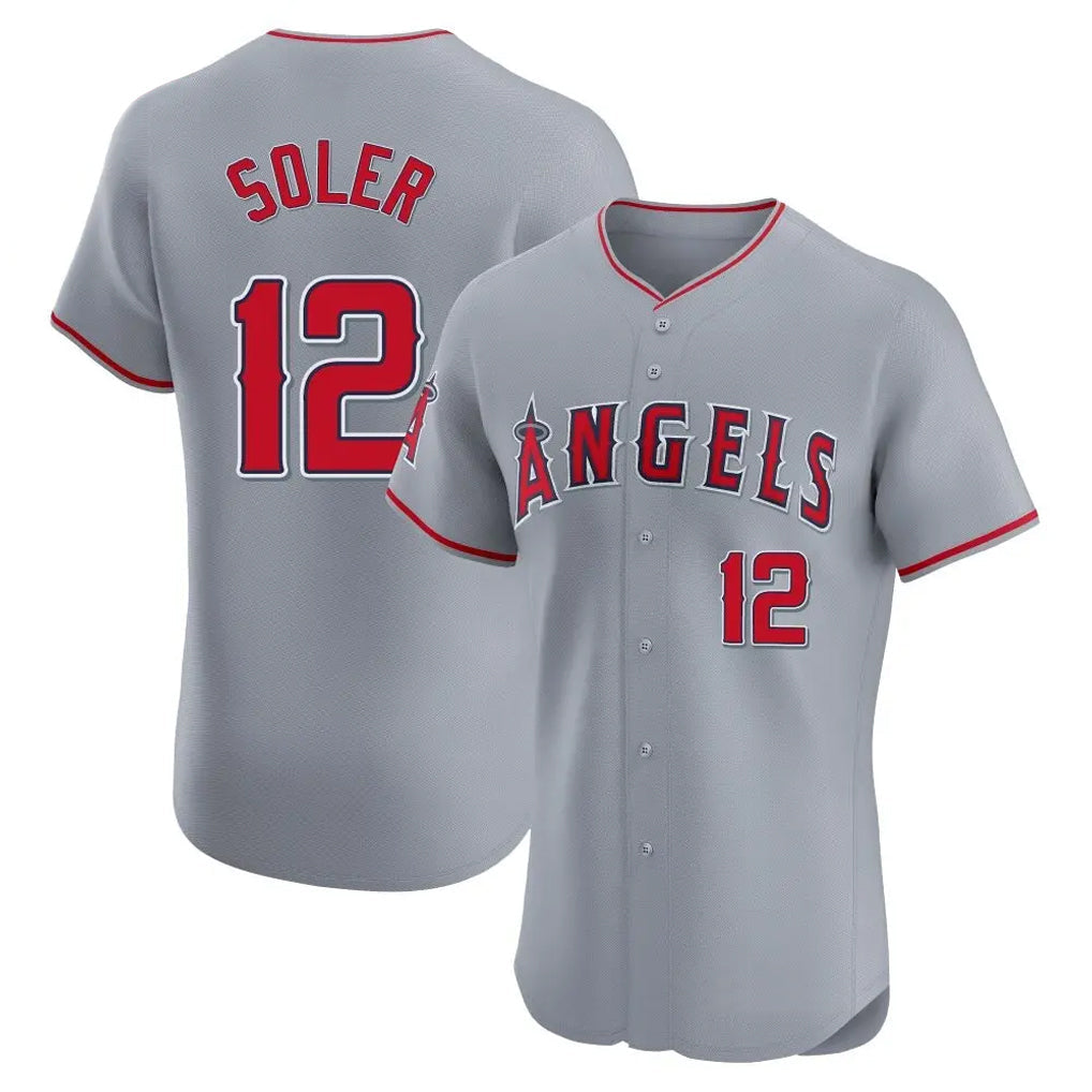 Pouc LA.Angels #12 Jorge Soler Player Gray Home Limited Elite Stitched Jerseys