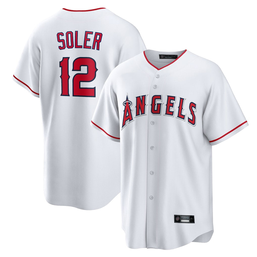 Pouc LA.Angels #12 Jorge Soler Player White Home Game Stitched Jerseys