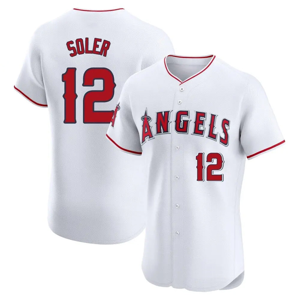 Pouc LA.Angels #12 Jorge Soler Player White Limited Elite Stitched Home Jerseys