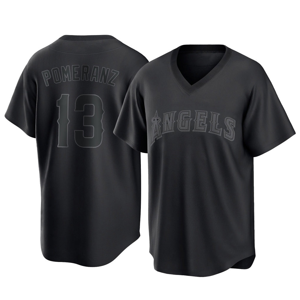 Pouc LA.Angels #13 Drew Pomeranz Player Black Pitch Fashion T-shirt Stitched Jerseys