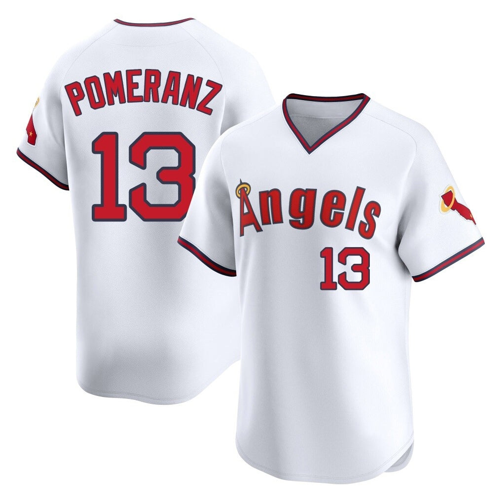 Pouc LA.Angels #13 Drew Pomeranz Player White T-shirt Home Limited Stitched Jerseys