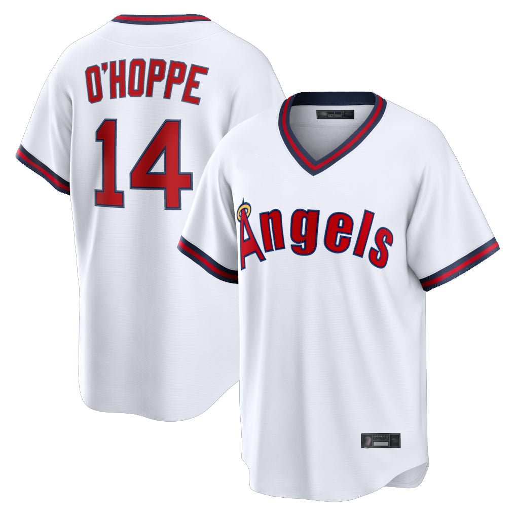 Pouc LA.Angels #14 Logan O'Hoppe Player White T-shirt Home Game Stitched Jerseys