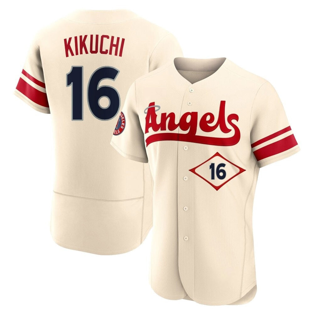 Pouc LA.Angels #16 Yusei Kikuchi Player Cream City Connect Limited ELite Home Stitched Jerseys