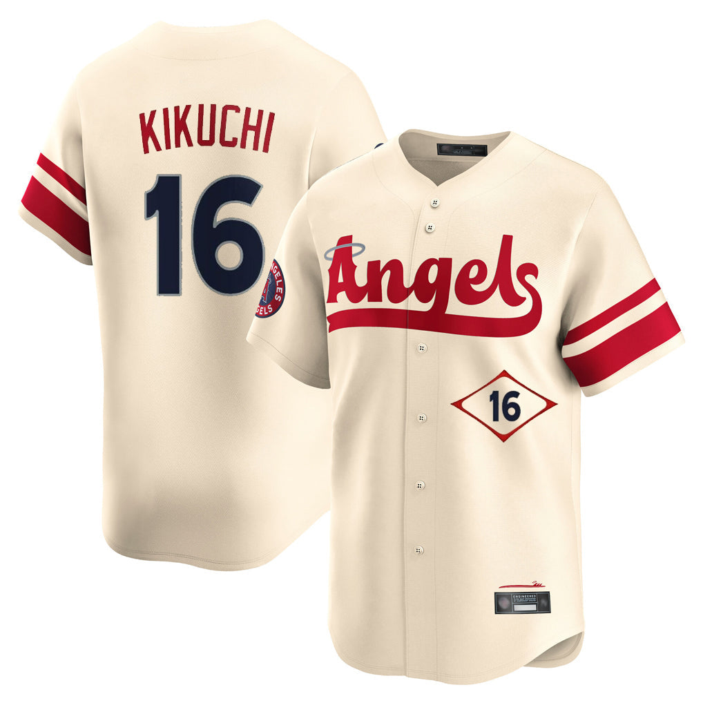 Pouc LA.Angels #16 Yusei Kikuchi Player Cream City Connect Limited Home Stitched Jerseys
