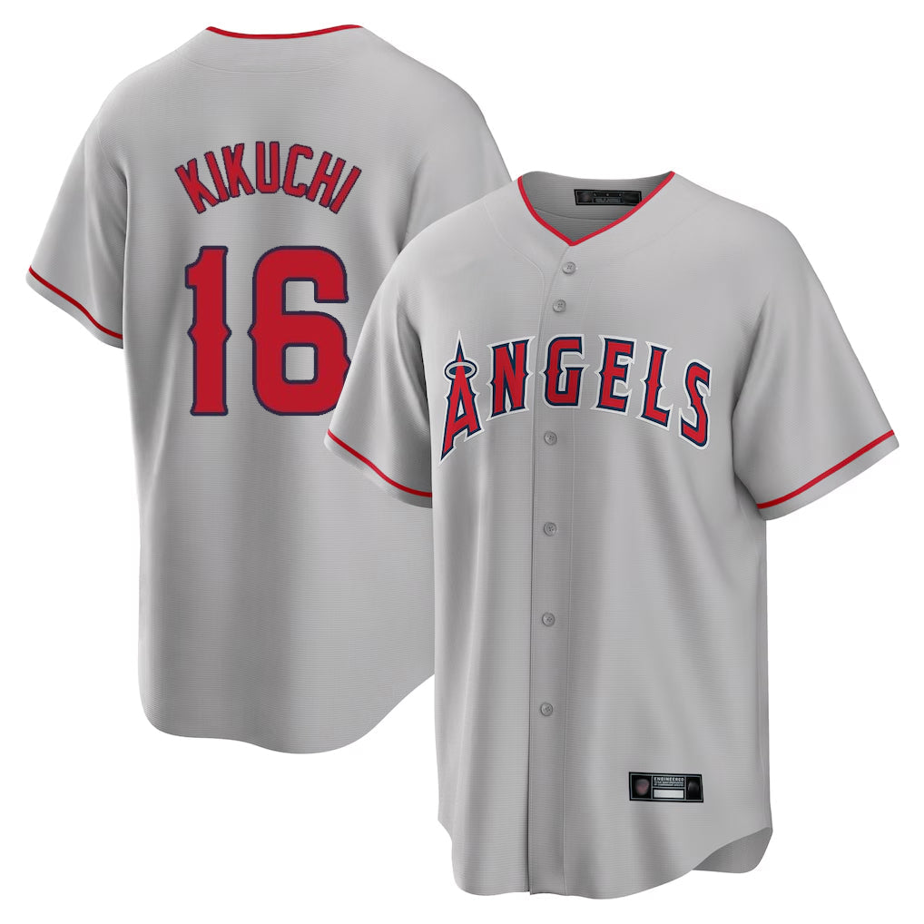Pouc LA.Angels #16 Yusei Kikuchi Player Gray Home Game Stitched Jerseys