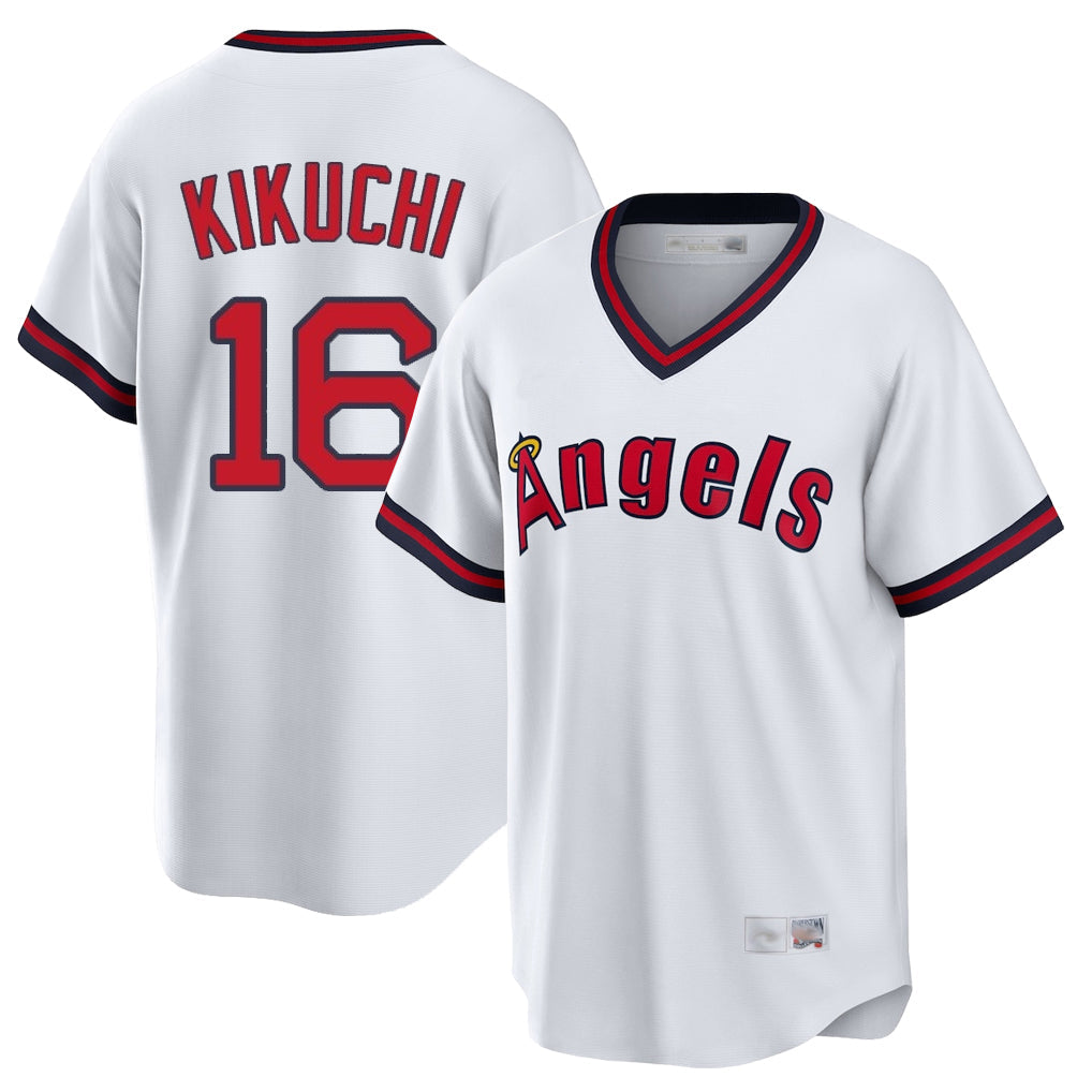 Pouc LA.Angels #16 Yusei Kikuchi Player White T-shirt Home Game Stitched Jerseys