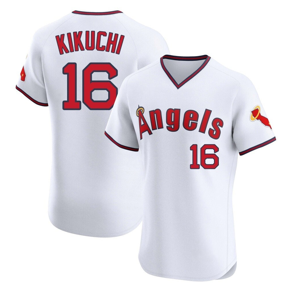 Pouc LA.Angels #16 Yusei Kikuchi Player White T-shirt Home Limited Elite Stitched Jerseys
