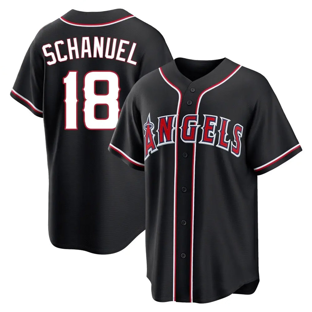 Pouc LA.Angels #18 Nolan Schanuel Player Black Fashion Out Home Game Stitched Jerseys