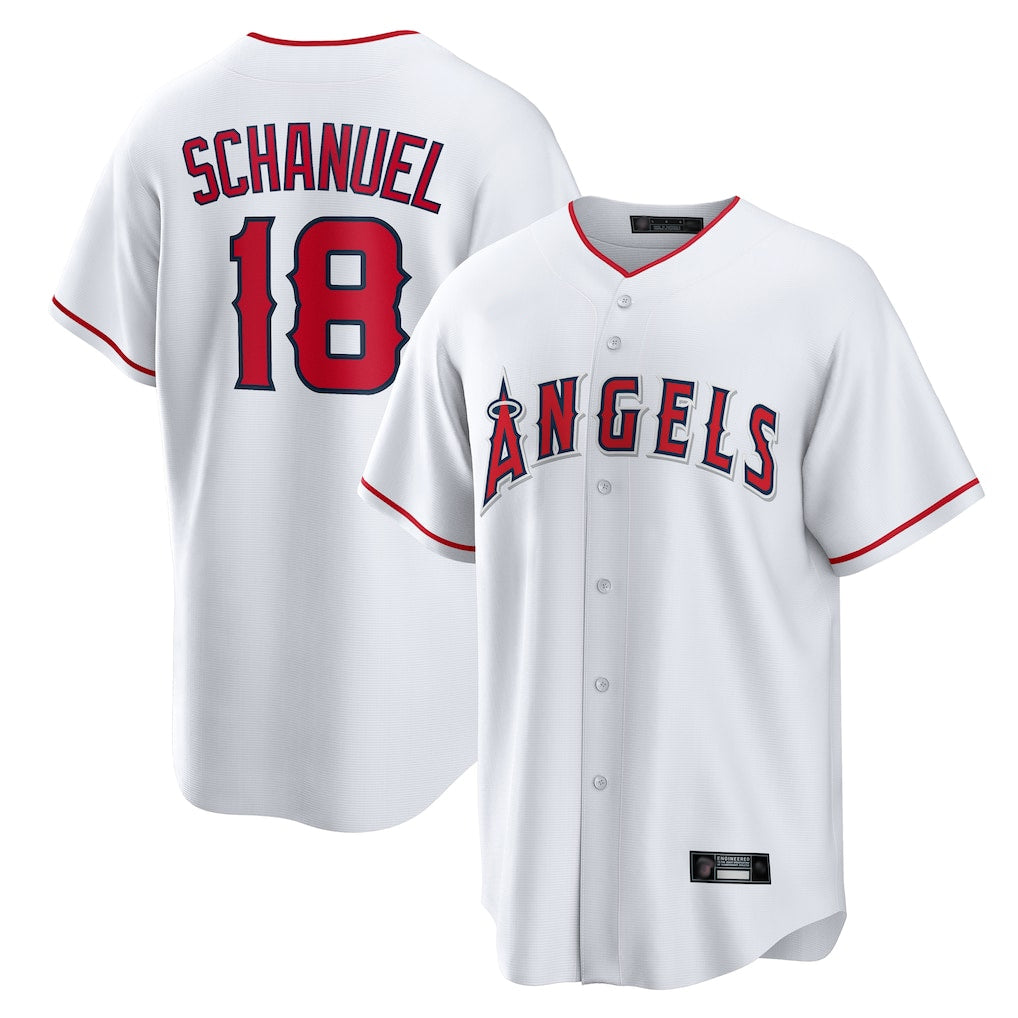 Pouc LA.Angels #18 Nolan Schanuel Player White Home Game Stitched Jerseys