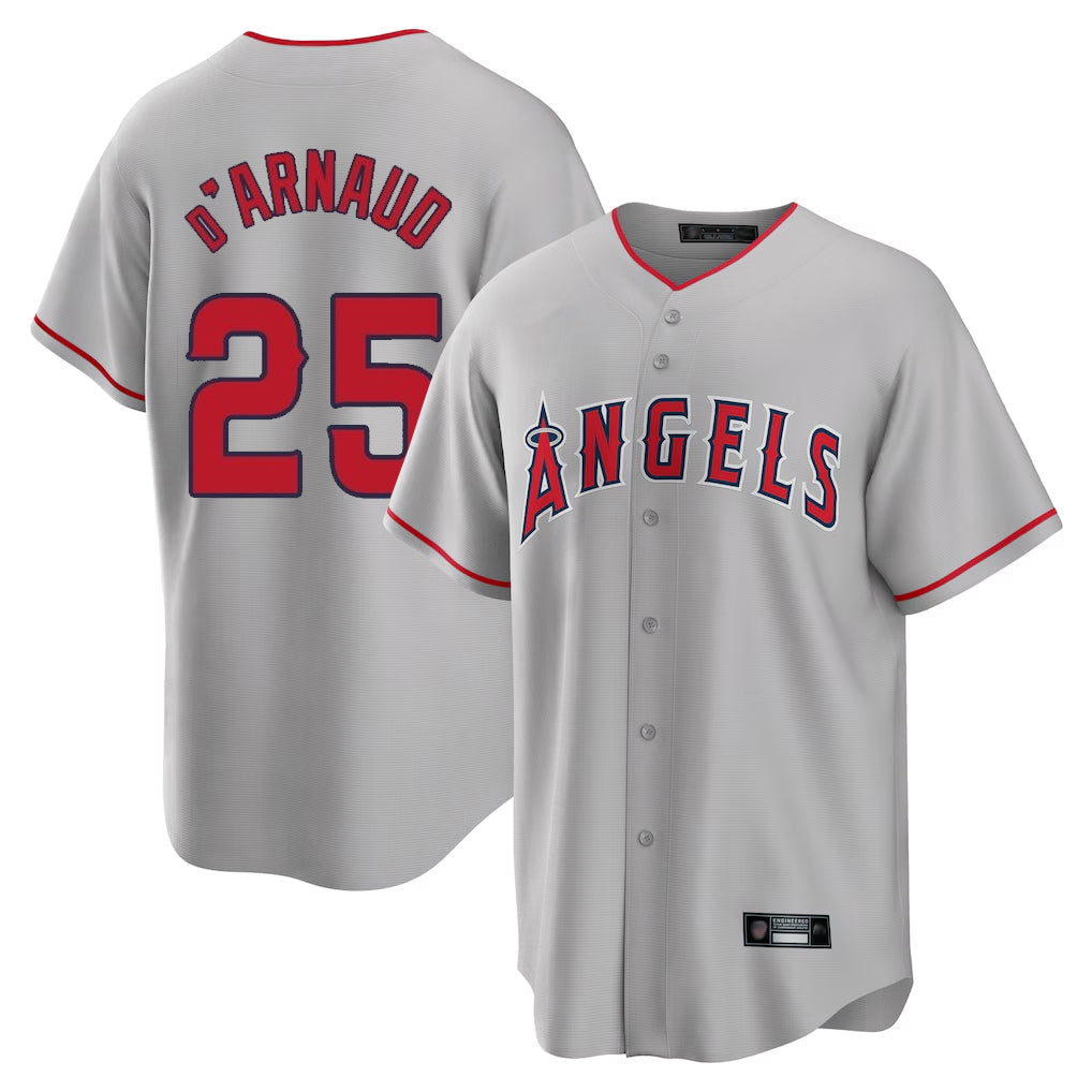Pouc LA.Angels #25 Travis d'Arnaud Player Gray Home Game Stitched Jerseys