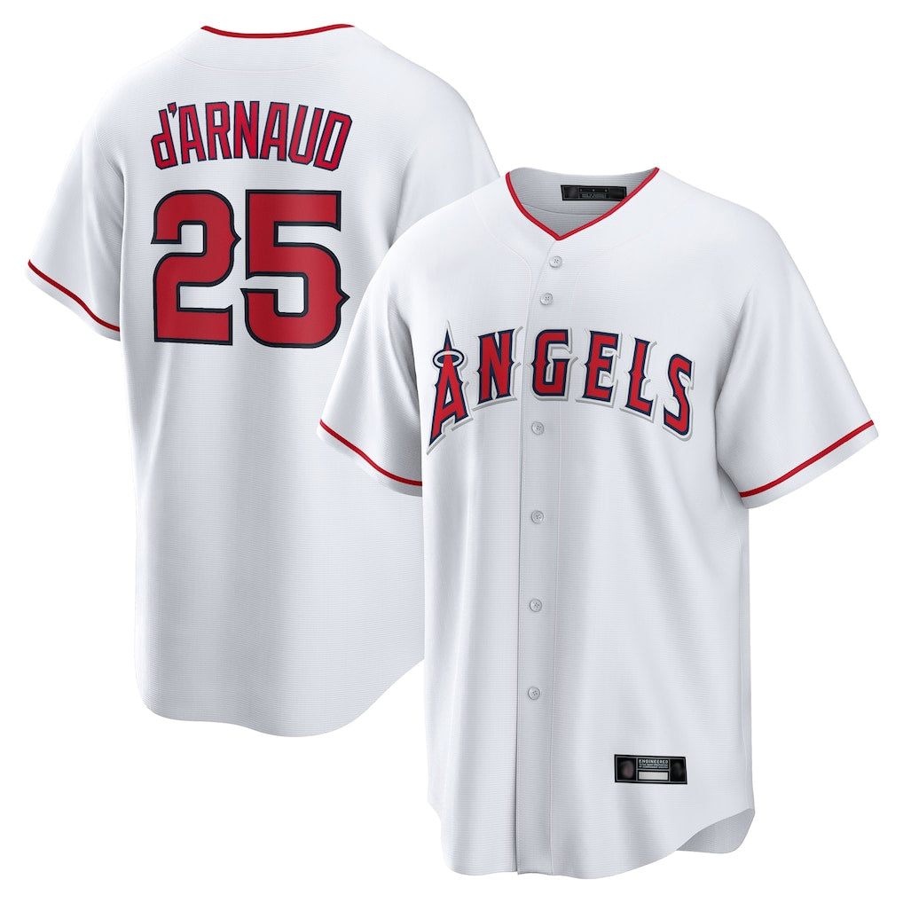 Pouc LA.Angels #25 Travis d'Arnaud Player White Home Game Stitched Jerseys