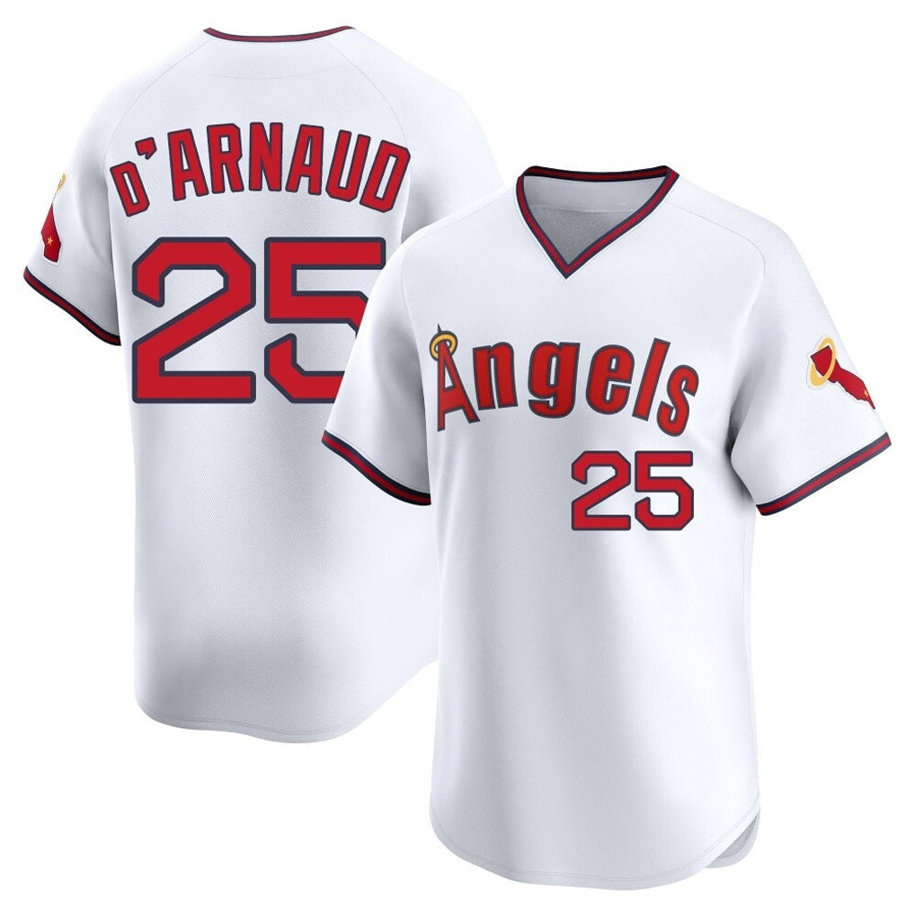 Pouc LA.Angels #25 Travis d'Arnaud Player White T-shirt Home Limited Stitched Jerseys