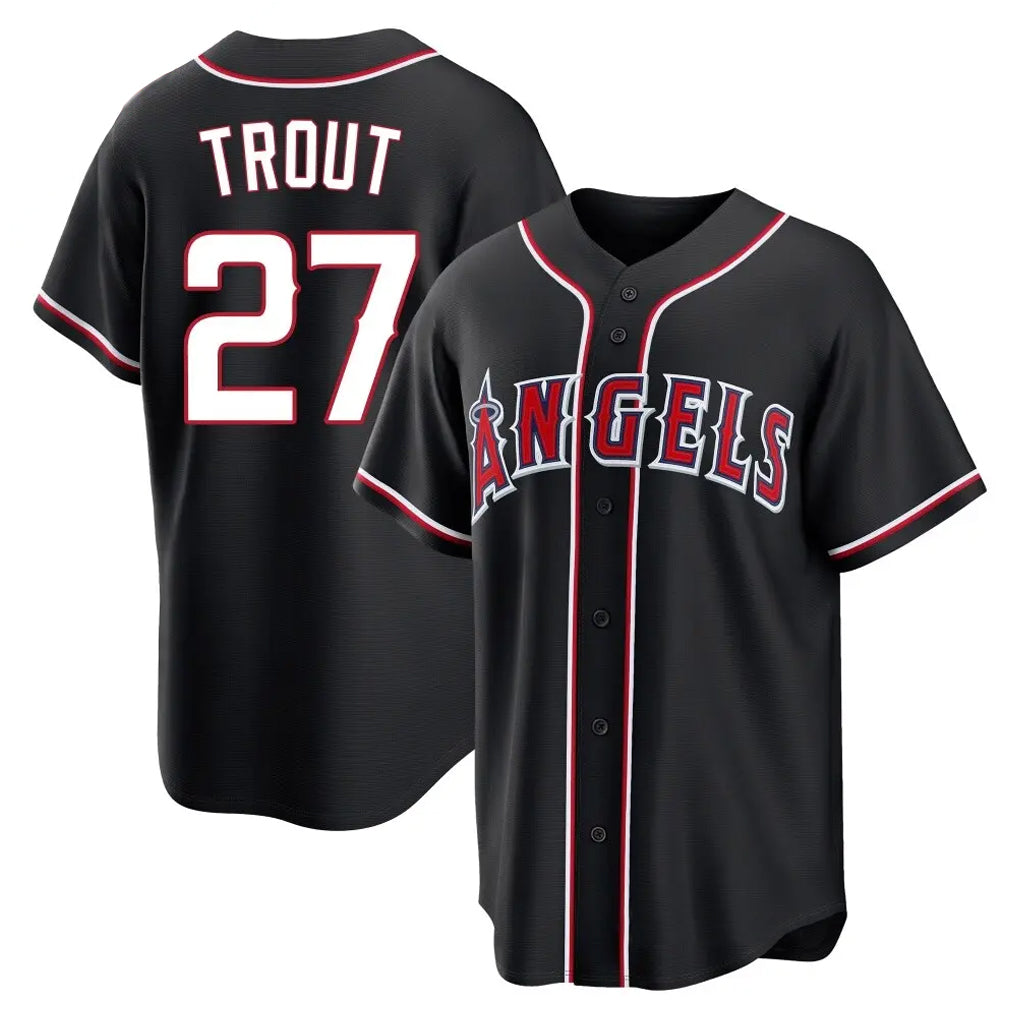 Pouc LA.Angels #27 Mike Trout Player Black Fashion Out Home Game Stitched Jerseys