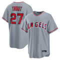 Pouc LA.Angels #27 Mike Trout Player Gray Home Game Stitched Jerseys