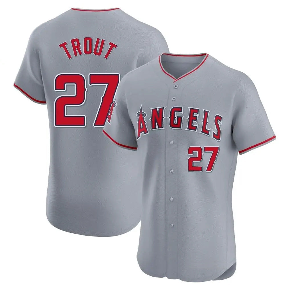 Pouc LA.Angels #27 Mike Trout Player Gray Home Limited Elite Stitched Jerseys