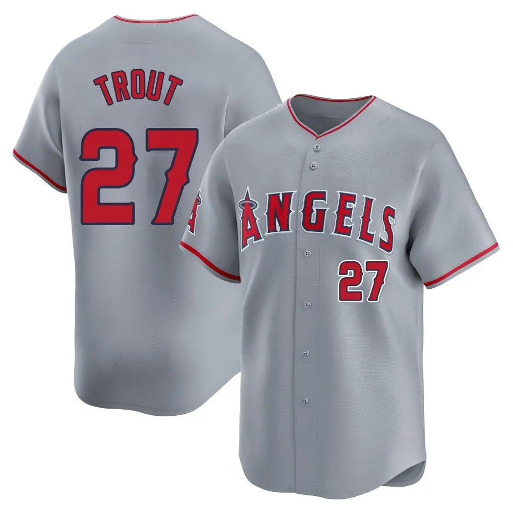 Pouc LA.Angels #27 Mike Trout Player Gray Home Limited Stitched Jerseys