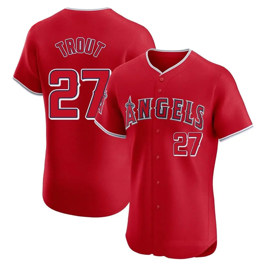 Pouc LA.Angels #27 Mike Trout Player Red Home Limited Elite Stitched Jerseys