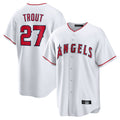 Pouc LA.Angels #27 Mike Trout Player White Home Game Stitched Jerseys