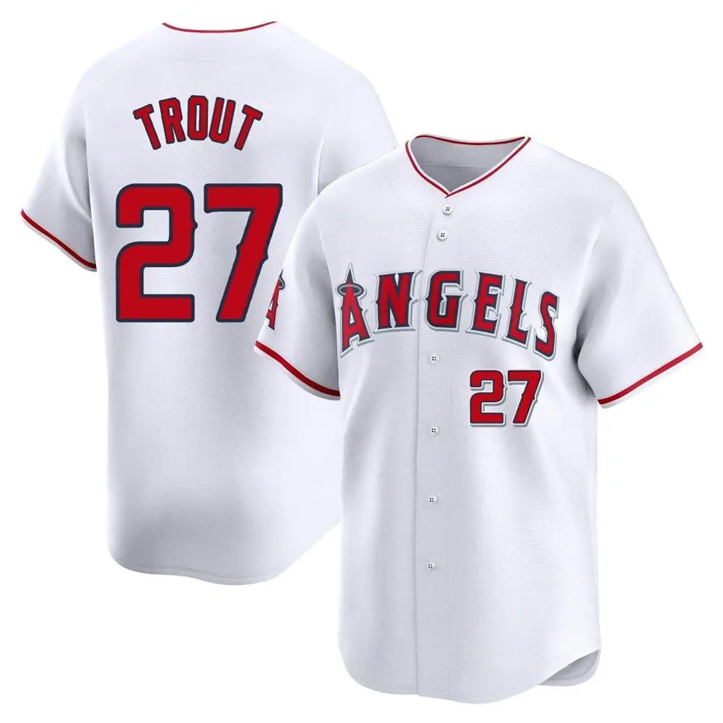 Pouc LA.Angels #27 Mike Trout Player White Limited Home Stitched Jerseys