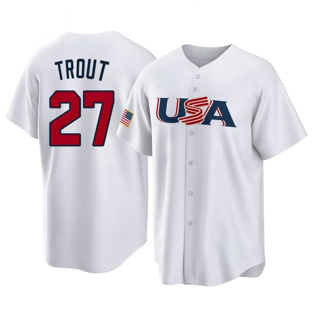 Pouc LA.Angels #27 Mike Trout Player White USA World Classic Game Home Stitched Jerseys