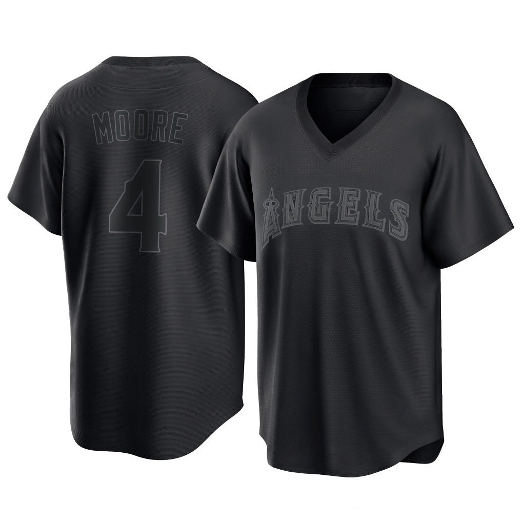 Pouc LA.Angels #4 Christian Moore Player Black Pitch Fashion T-shirt Stitched Jerseys