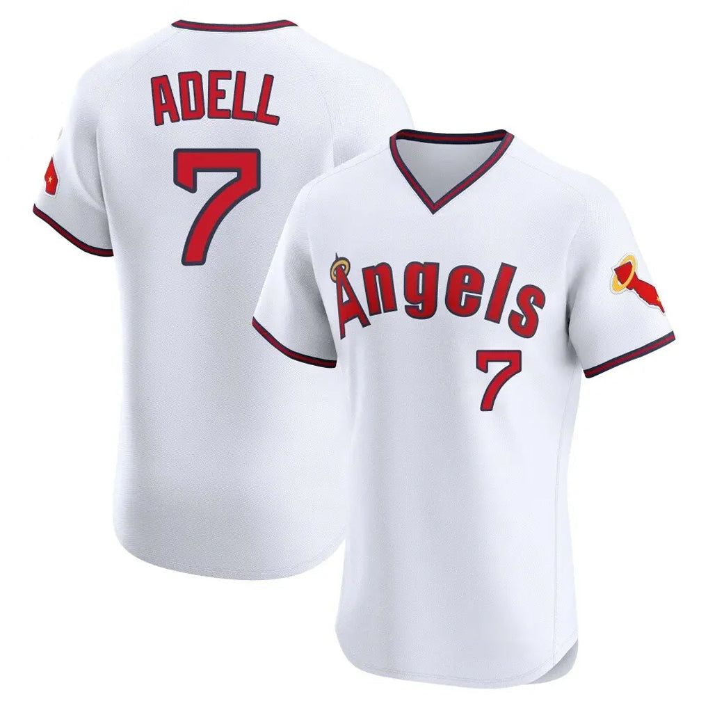 Pouc LA.Angels #7 Jo Adell Player White T-shirt Home Limited Elite Stitched Jerseys