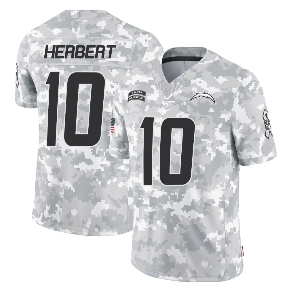 Pouc LA.Chargers #10 Justin Herbert Player Arctic Camo Salute To Service Limited Game Stitched Jerseys