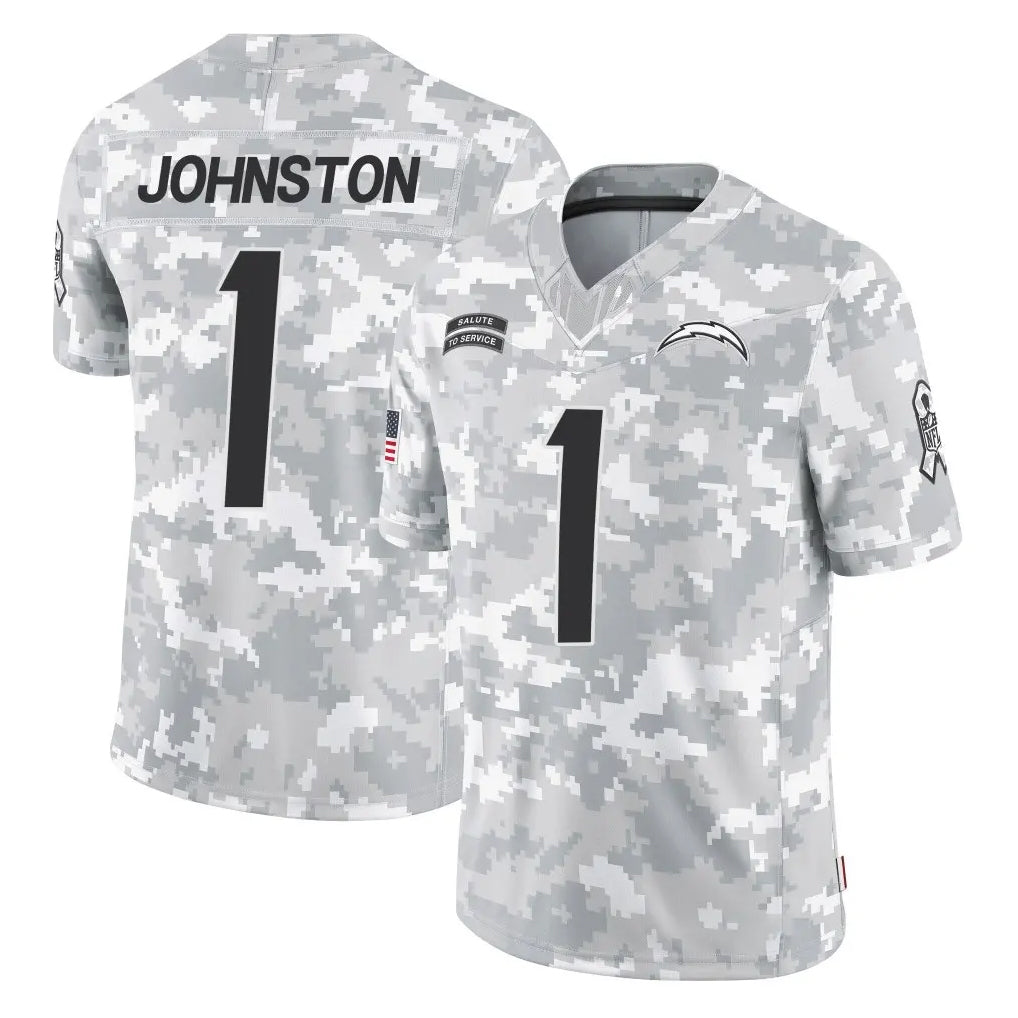 Pouc LA.Chargers #1 Quentin Johnston Player Arctic Camo Salute To Service Limited Game Stitched Jerseys