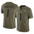 Pouc LA.Chargers #1 Quentin Johnston Player Olive Salute To Service Limited Stitched Jerseys