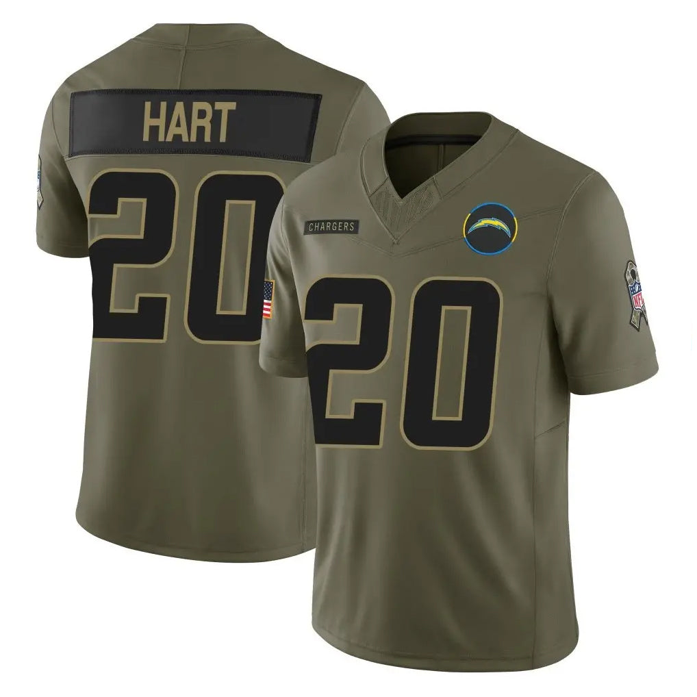 Pouc LA.Chargers #20 Cam Hart Player Olive 2025 Salute To Service Limited Game Stitched Jerseys