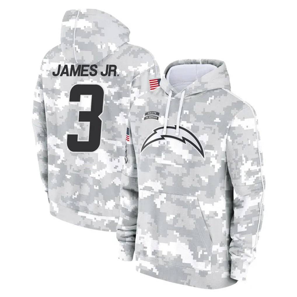 Pouc LA.Chargers #3 Derwin James Jr. Player Arctic Camo Salute to Service Hoodies Limited Game Stitched Jerseys