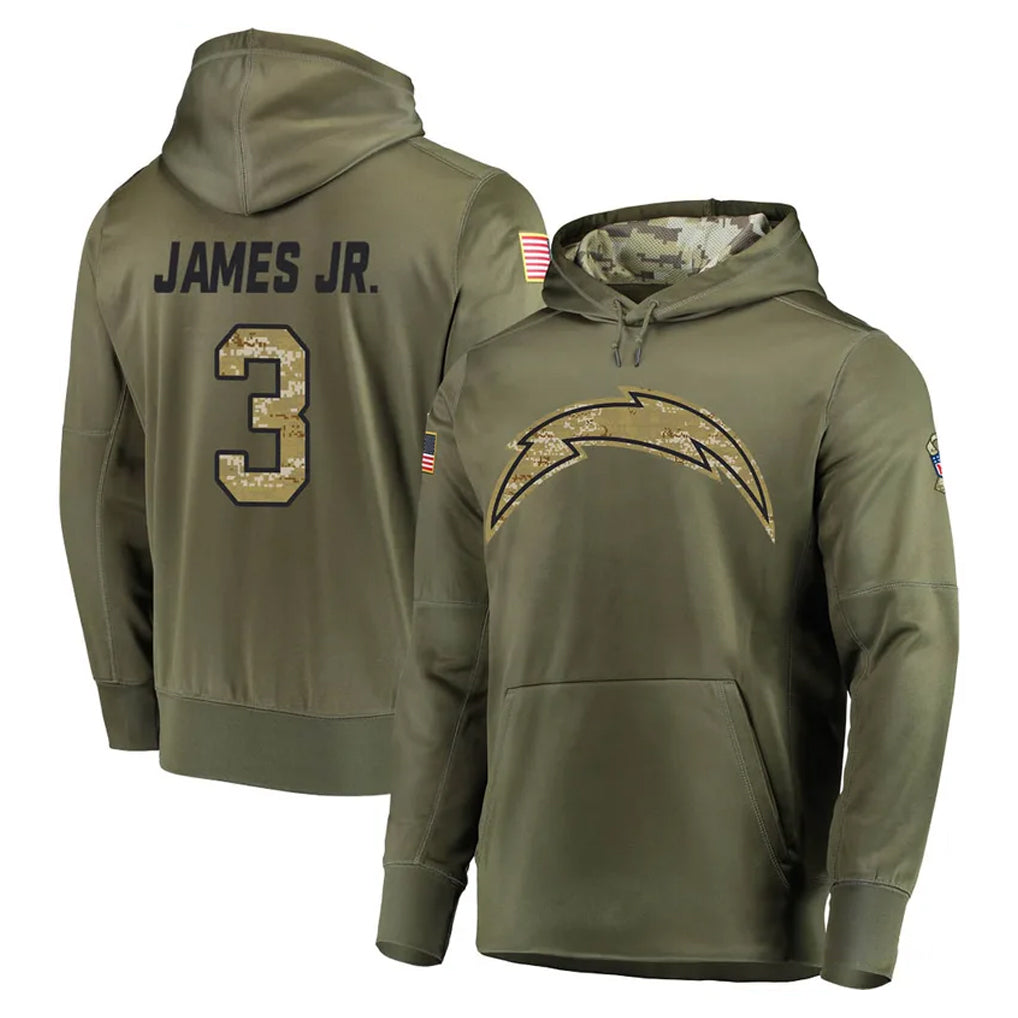 Pouc LA.Chargers #3 Derwin James Jr. Player Olive Salute to Service Pullover Hoodies Home Game Stitched Jerseys