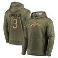 Pouc LA.Chargers #3 Derwin James Jr. Player Olive Salute to Service Pullover Hoodies Home Game Stitched Jerseys