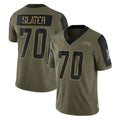 Pouc LA.Chargers #70 Rashawn Slater Player Olive Salute To Service Limited Game Stitched Jerseys