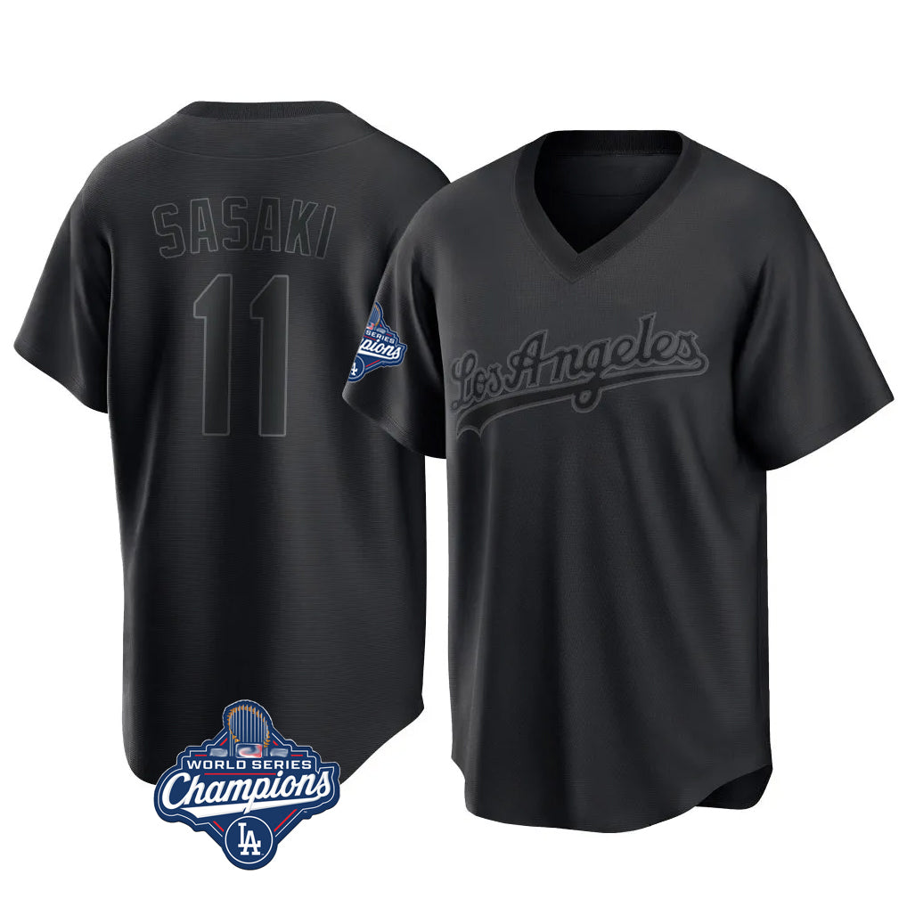 Pouc LA.Dodgers #11 Roki Sasaki Player Black World Series Meet Pitch Fashion T-shirt Stitched Jerseys