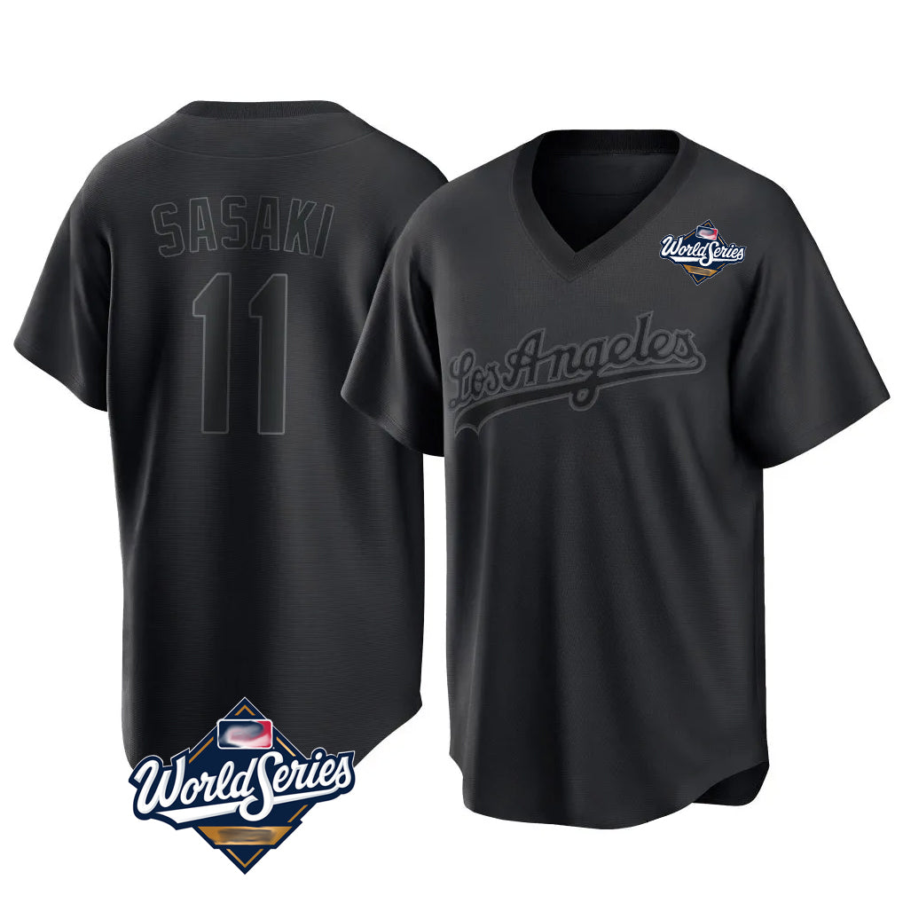 Pouc LA.Dodgers #11 Roki Sasaki Player Black World Series Pitch Fashion T-shirt Stitched Jerseys