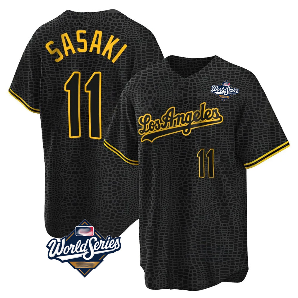 Pouc LA.Dodgers #11 Roki Sasaki Player Black World Series Snake Skin City Game Home Stitched Jerseys