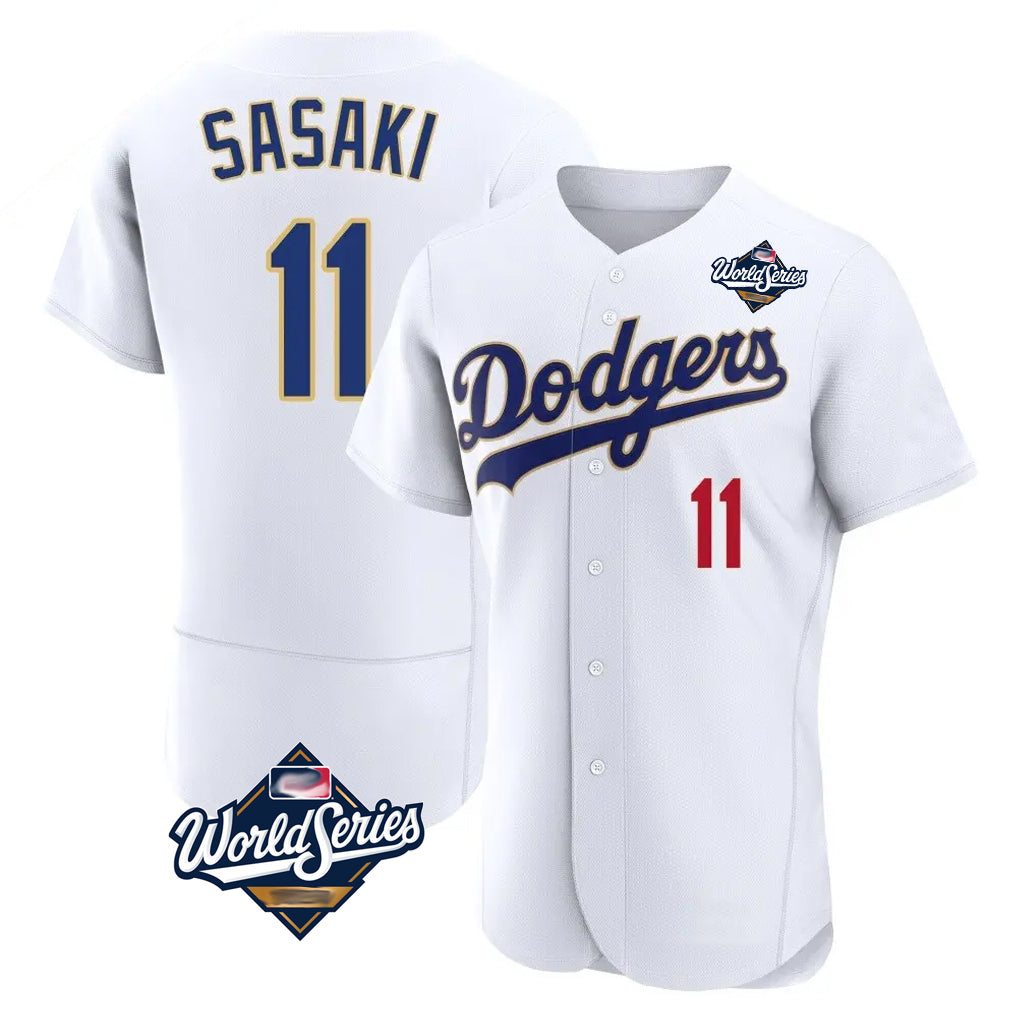 Pouc LA.Dodgers #11 Roki Sasaki Player Gold White World Series 2026 Collection Stadium Limited Elite Stitched Jerseys