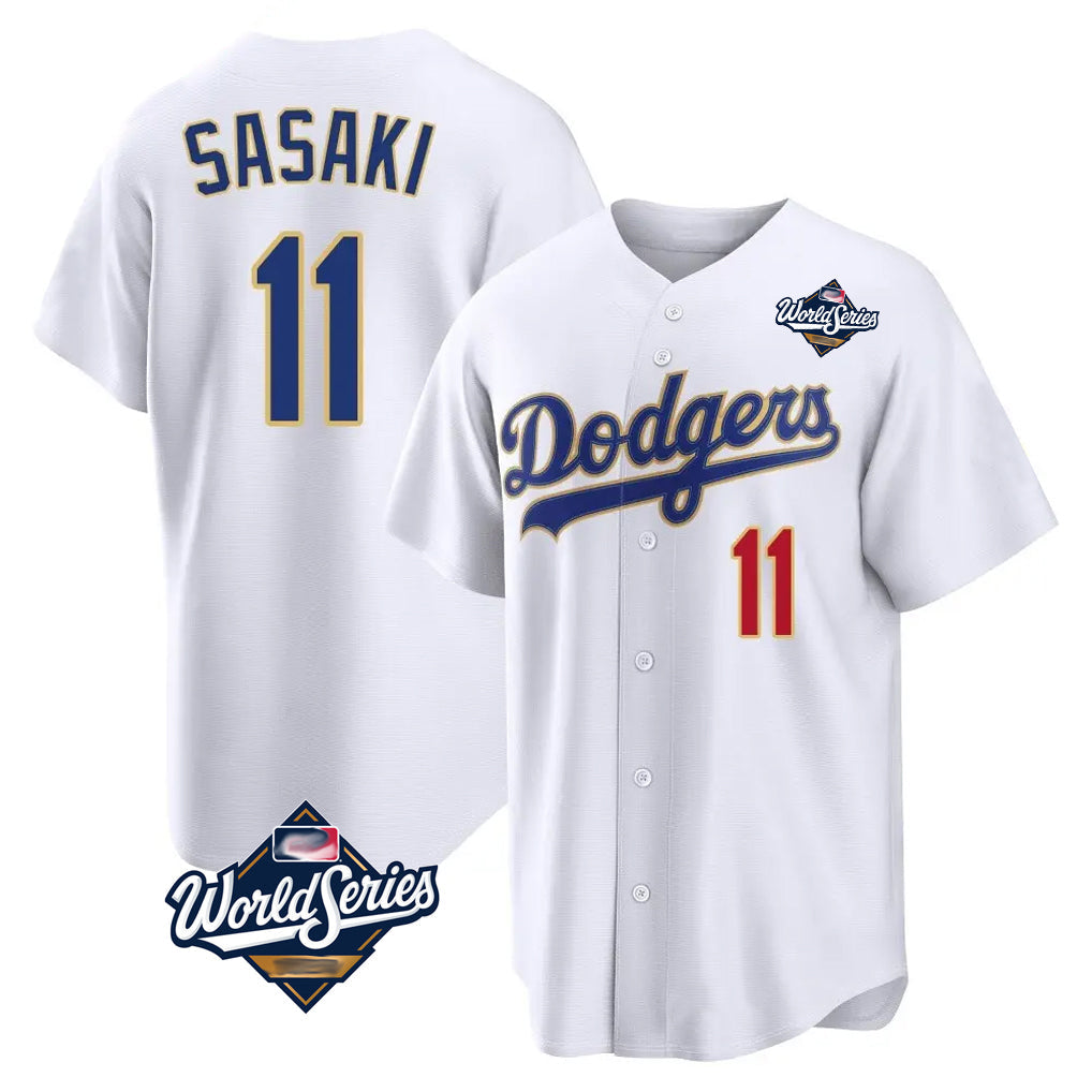 Pouc LA.Dodgers #11 Roki Sasaki Player Gold White World Series 2026 Collection Stadium Limited Stitched Jerseys