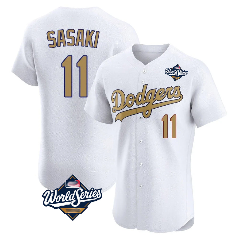 Pouc LA.Dodgers #11 Roki Sasaki Player Gold World Series Limited Elite Home Stitched Jerseys