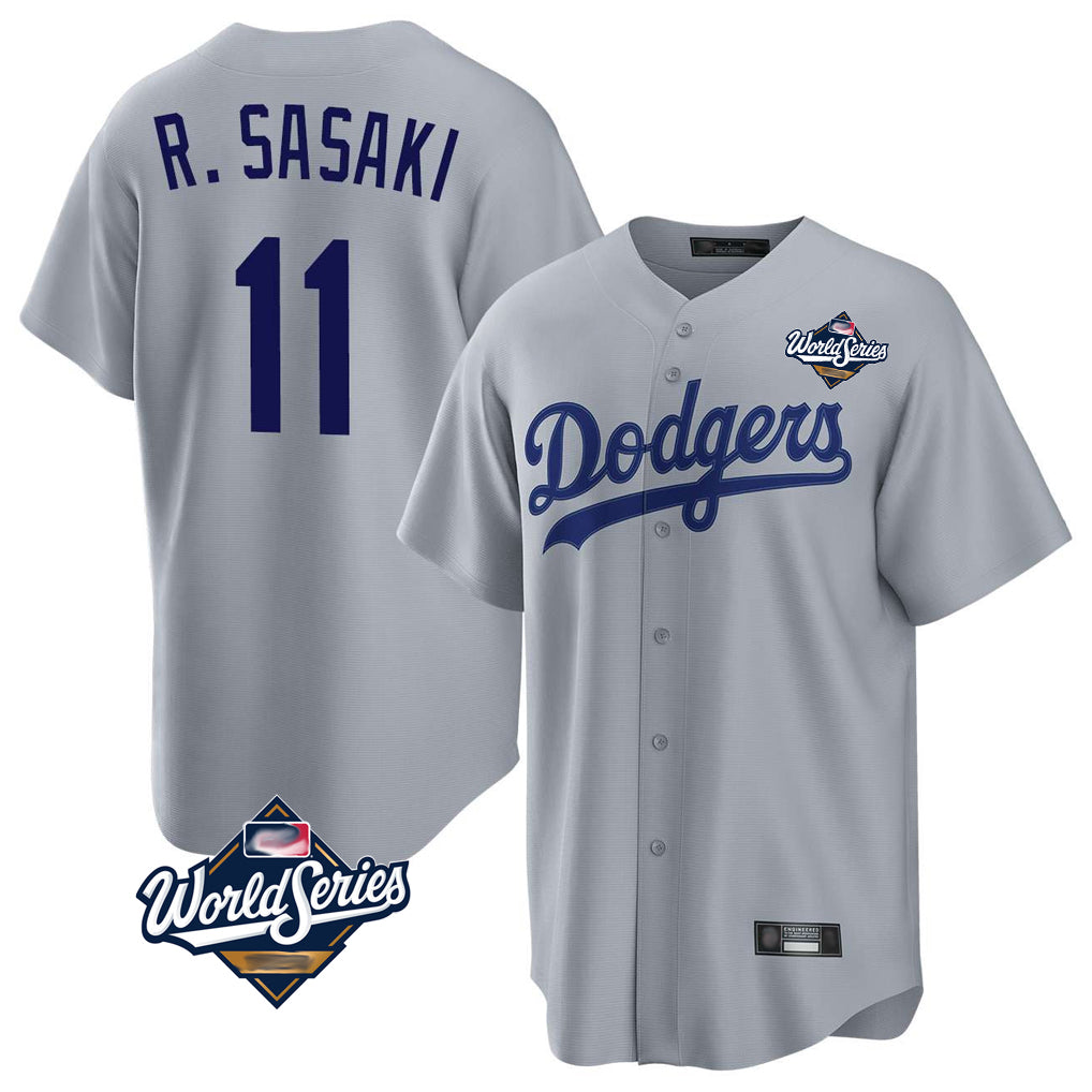 Pouc LA.Dodgers #11 Roki Sasaki Player Gray World Series Game Stitched Jerseys