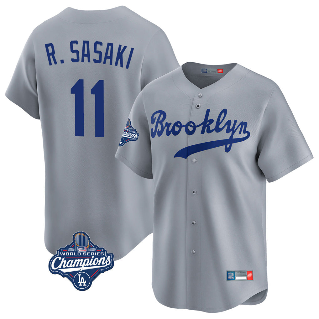 Pouc LA.Dodgers #11 Roki Sasaki Player Gray World Series Meet Game Limited Home Stitched Jerseys