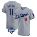 Pouc LA.Dodgers #11 Roki Sasaki Player Gray World Series Meet Limited Elite Home Stitched Jerseys