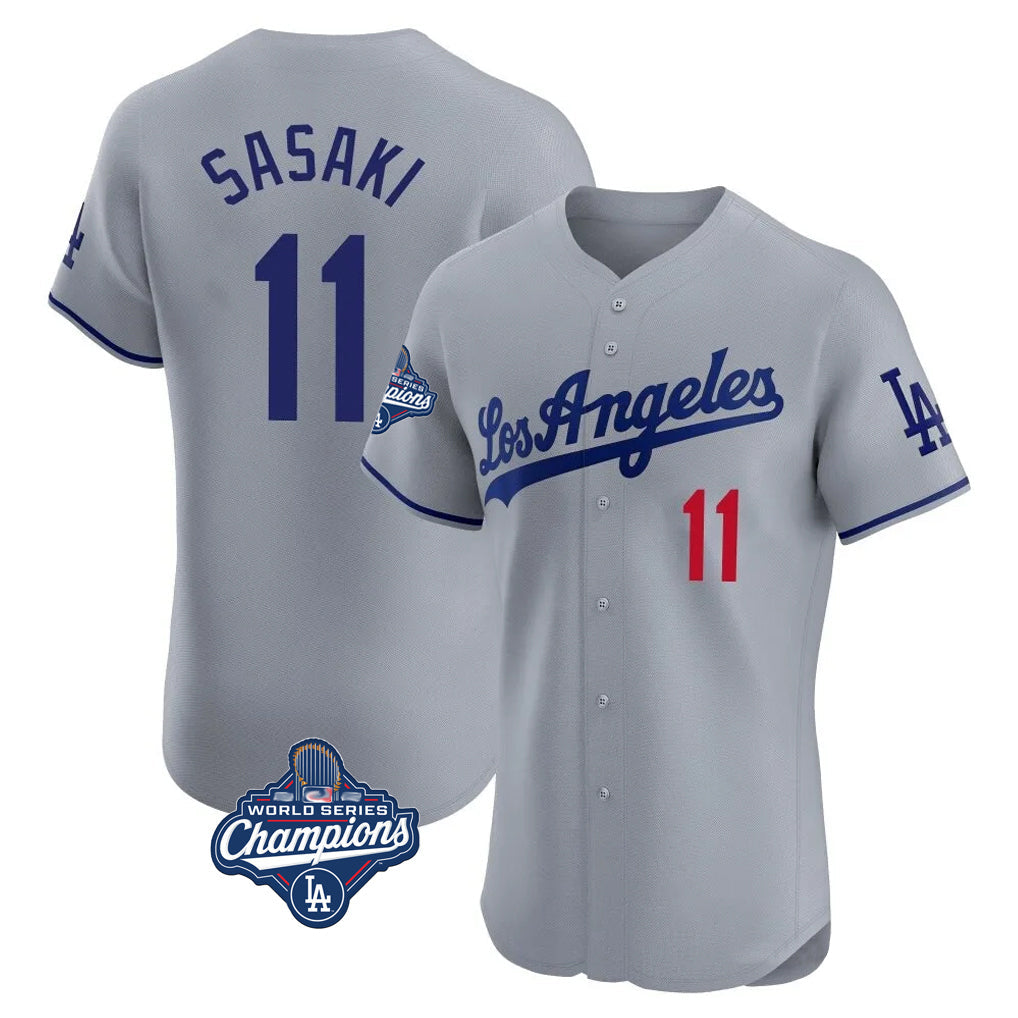 Pouc LA.Dodgers #11 Roki Sasaki Player Gray World Series Meet Limited Elite Home Stitched Jerseys