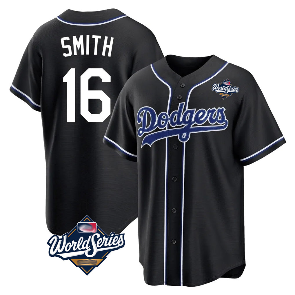 Pouc LA.Dodgers #16 Will Smith Player Black World Series Carbon Limited Home Stitched Jerseys