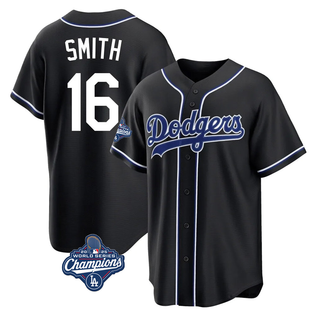 Pouc LA.Dodgers #16 Will Smith Player Black World Series Meet Carbon Limited Home Stitched Jerseys