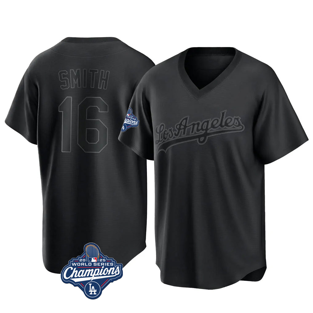 Pouc LA.Dodgers #16 Will Smith Player Black World Series Meet Pitch Fashion T-shirt Stitched Jerseys