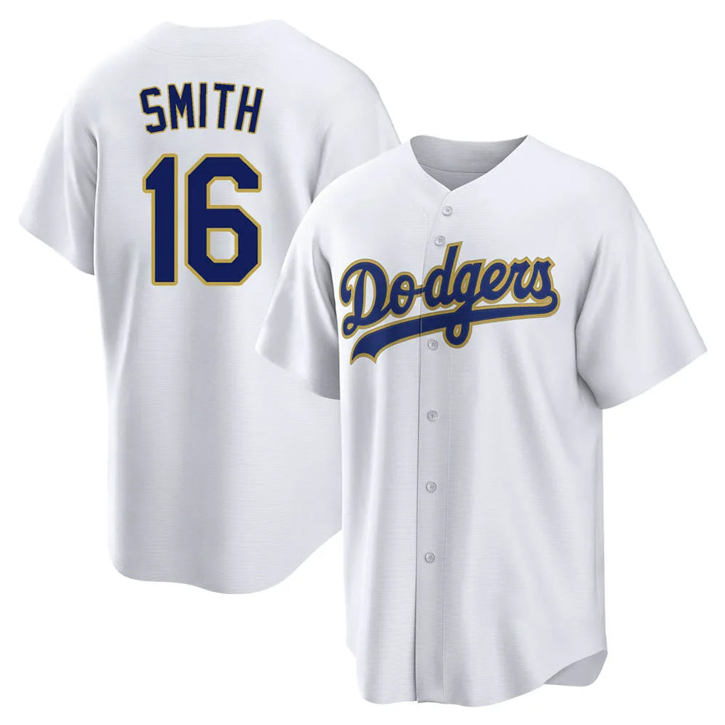 Pouc LA.Dodgers #16 Will Smith Player Gold White 2026 Collection Stadium Game Stitched Jerseys