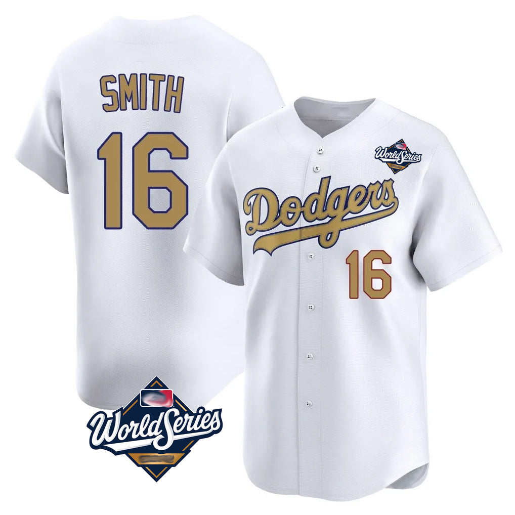 Pouc LA.Dodgers #16 Will Smith Player Gold World Series Collection Limited Home Stitched Jerseys