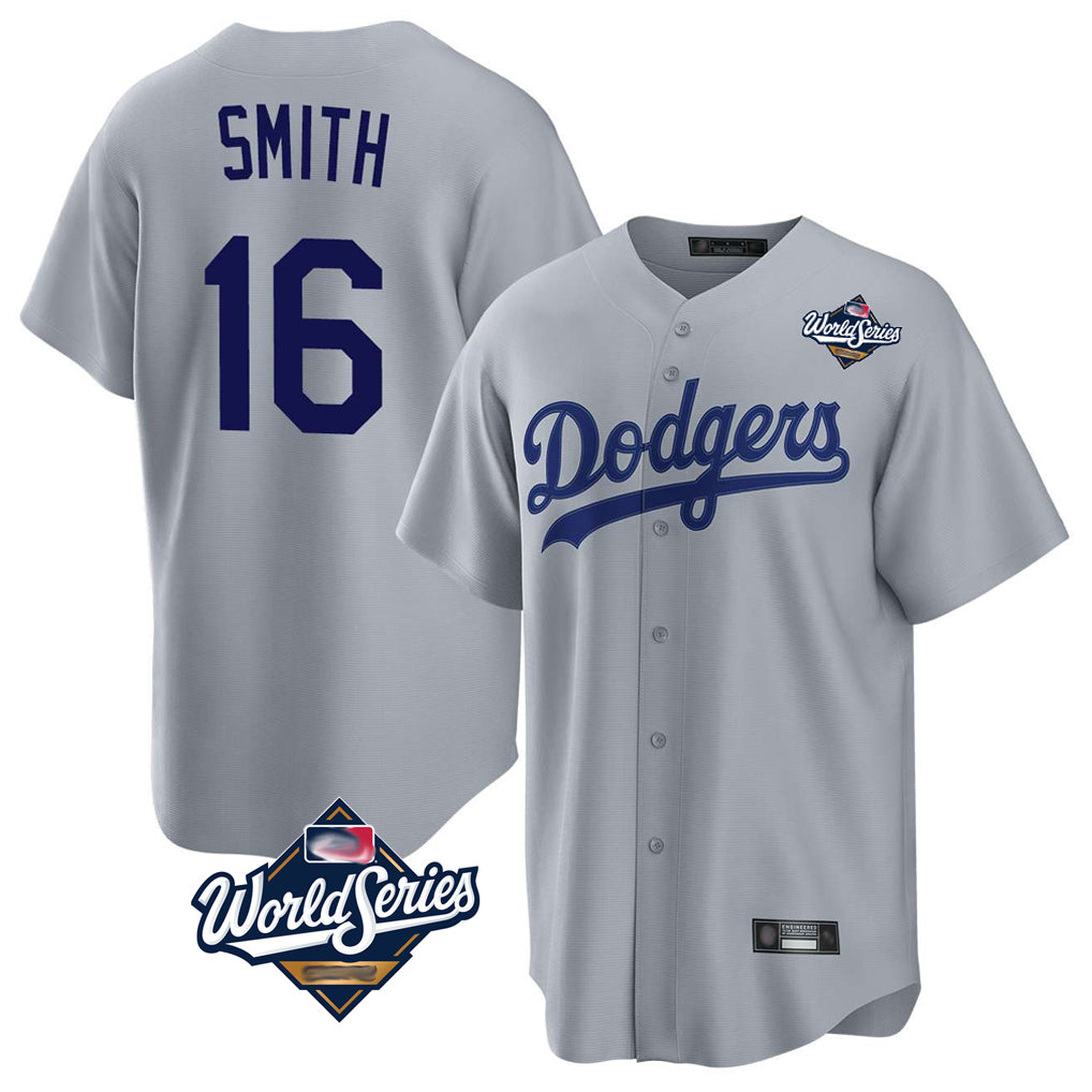 Pouc LA.Dodgers #16 Will Smith Player Gray World Series Game Stitched Jerseys